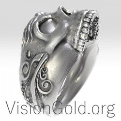 Мужское кольцо с резным черепом ручной работы 0178